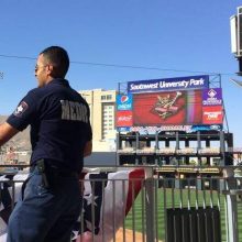 Medic standing by Southwest University Ballpark