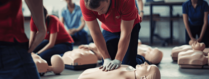 A corporate company taking CPR classes